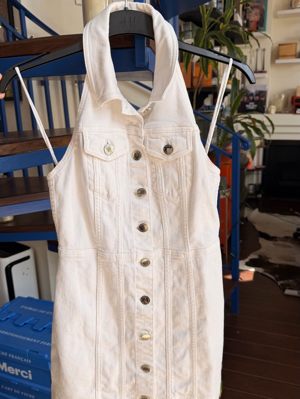 Alice + Olivia White Denim Button-Front Halter Dress